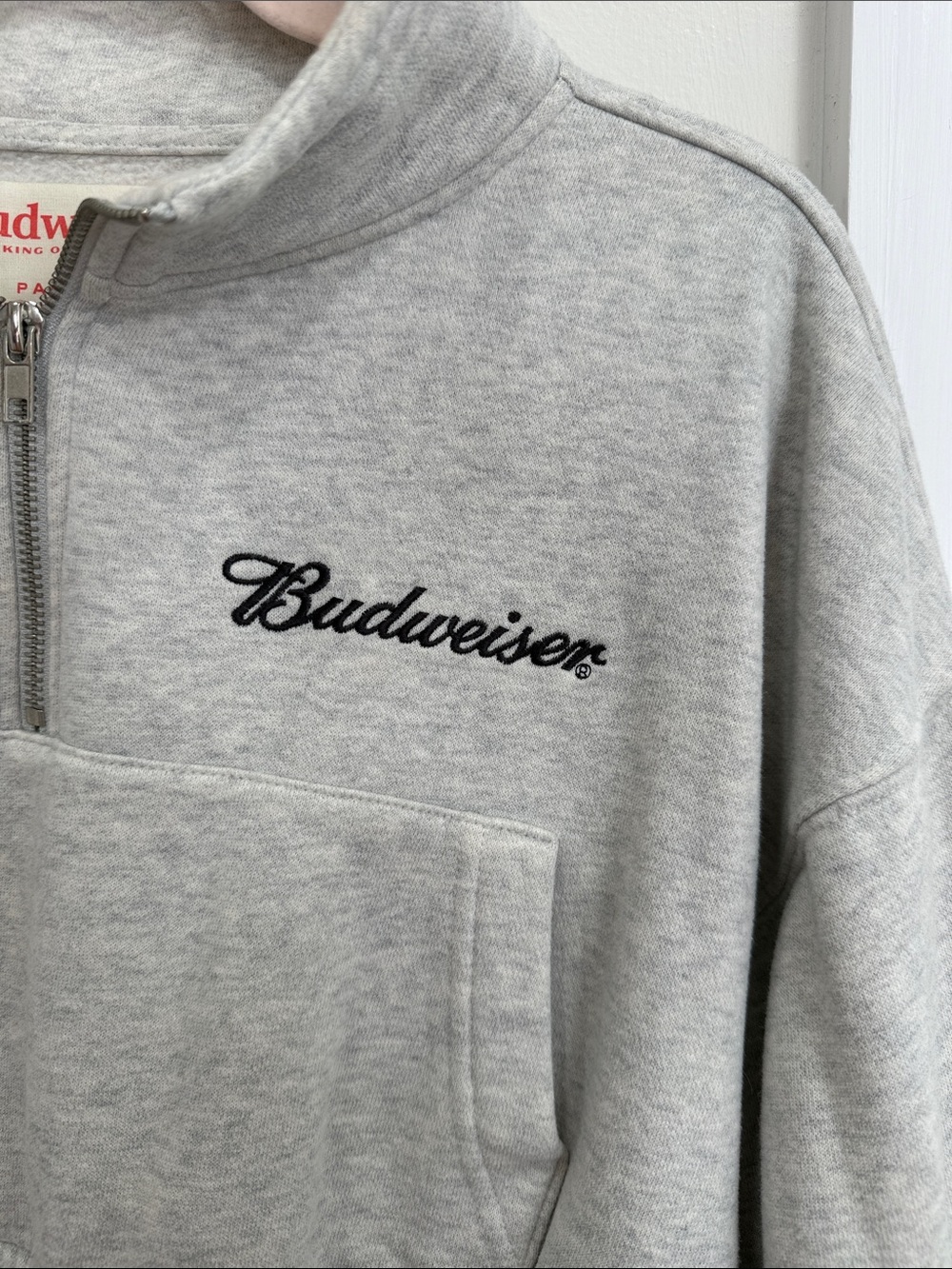 Budweiser Heather Gray Cropped Quarter-Zip Pullover - Picture 4 of 6